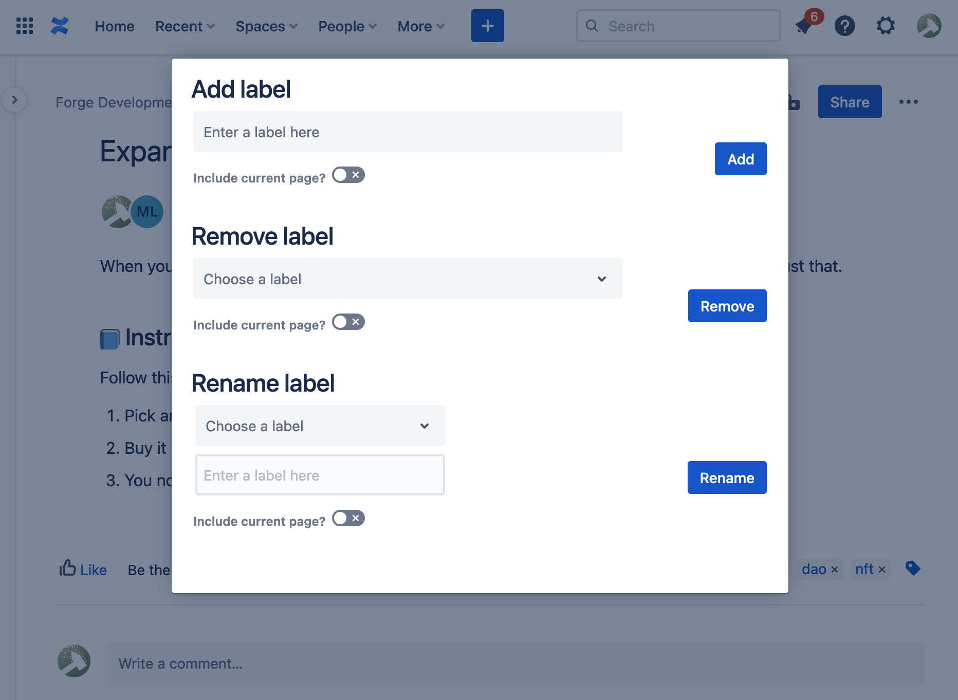 how to add page label in confluence